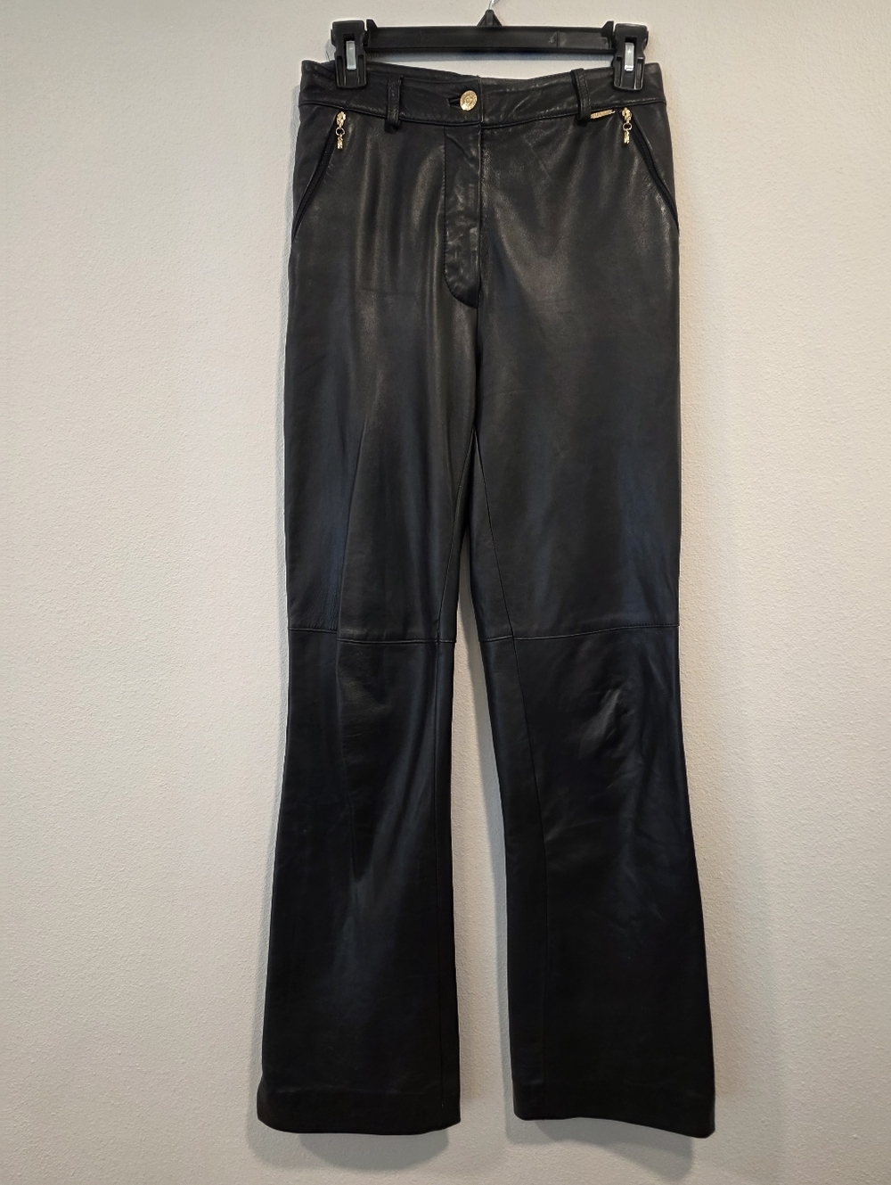 St John Sport Black Straight Leg Leather Pants